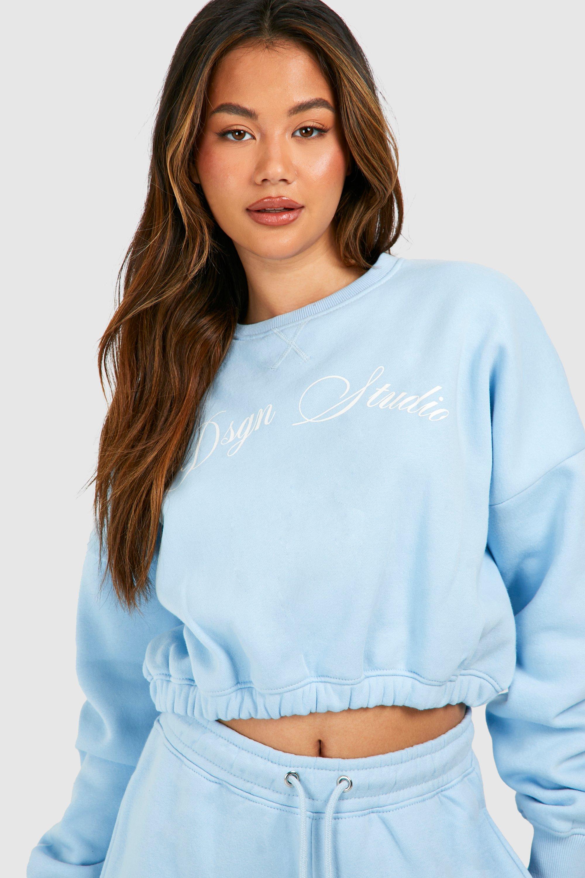 Buy Printed Cropped Boxy Sweatshirt with Crew Neck and Long