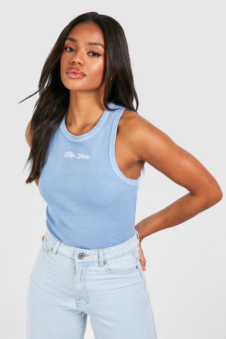 Blue Dsgn Studio Embroidered Ribbed Racer Tank Top Top