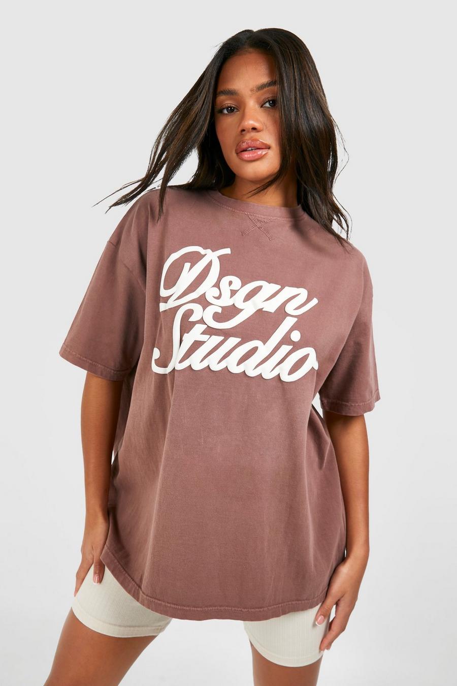 Dsgn Studio Printed Oversized T-shirt , Chocolate