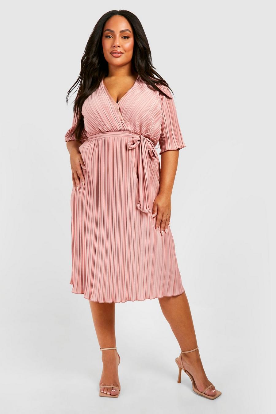 Grande taille - Robe patineuse large plissée à manches larges, Rose pink