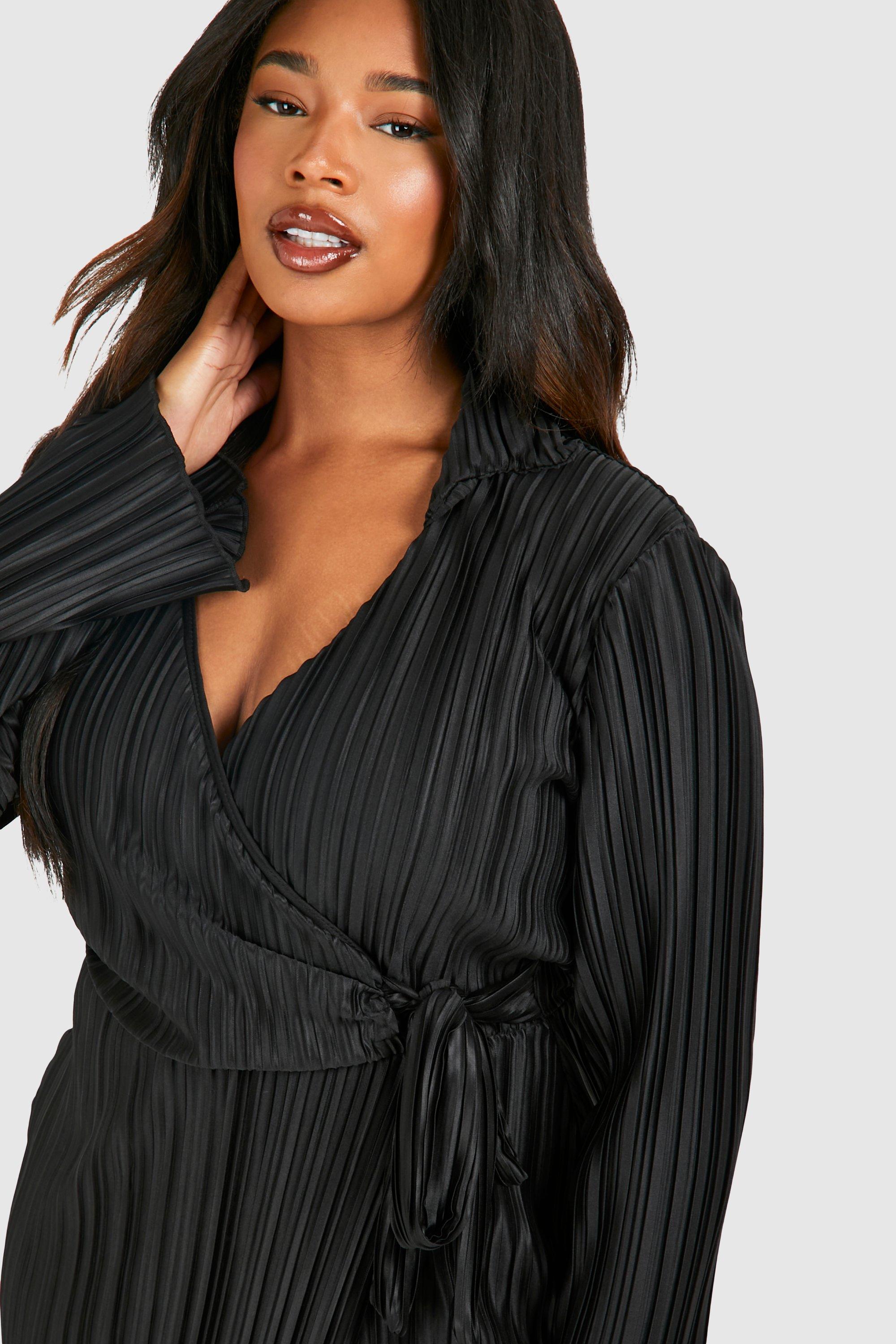 Plus Wide Plisse Wrap Shirt Dress