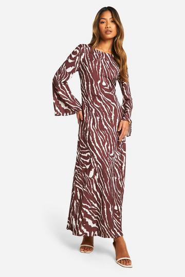 Zebra Flare Sleeve Maxi Dress brown