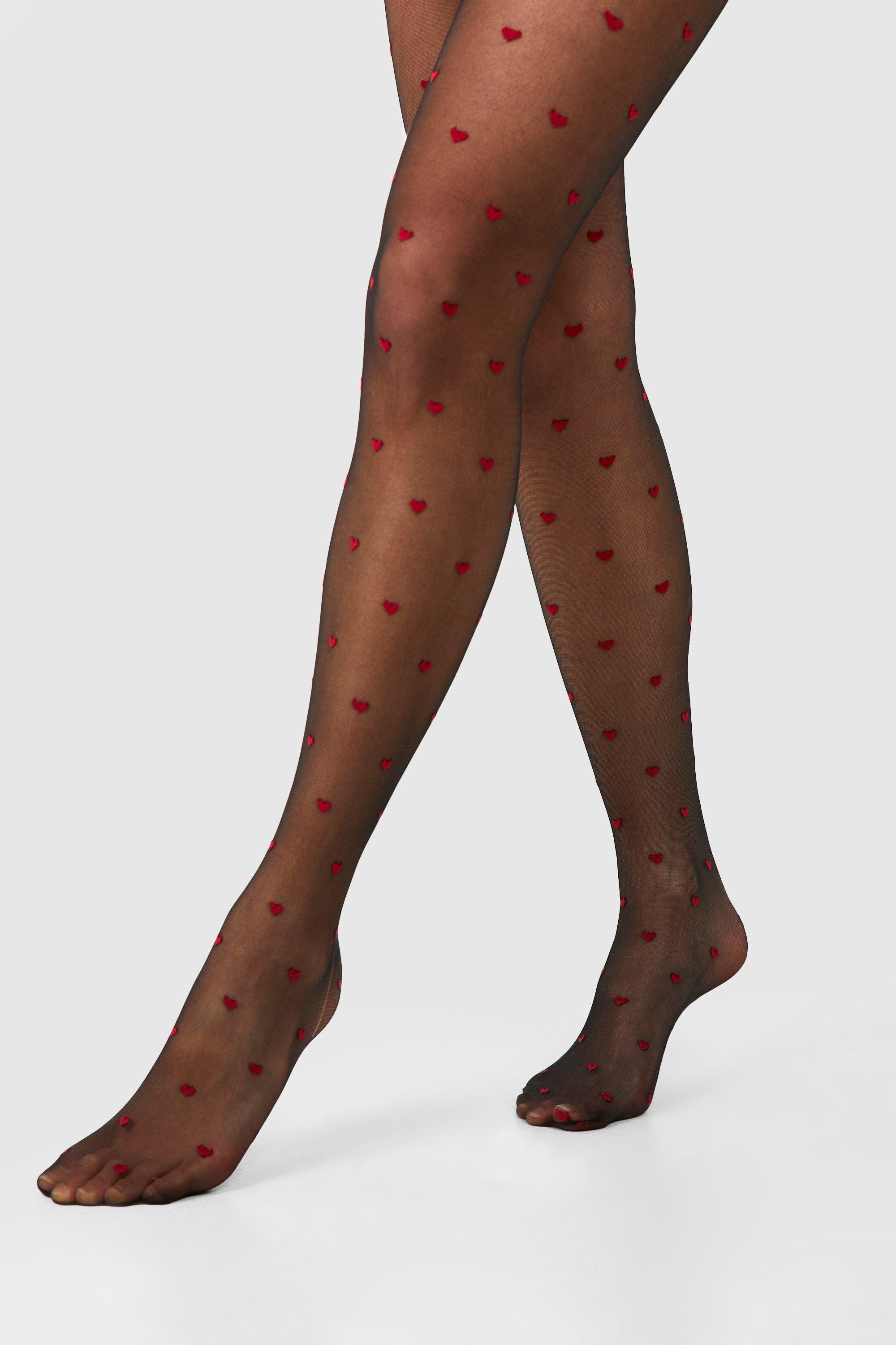 Pretty Polly Sheer Heart Tights One Size Black/Red - PNAWJ2