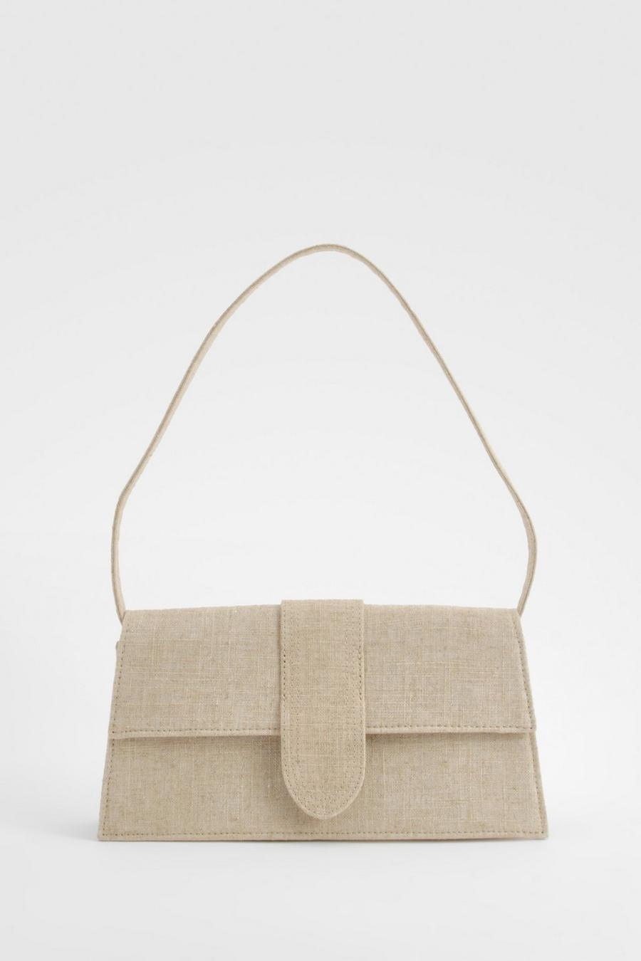 Natural Linen Structured Shoulder Bag 