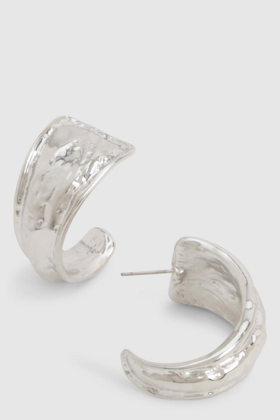 Silver Molten Hoop Earrings image number 1