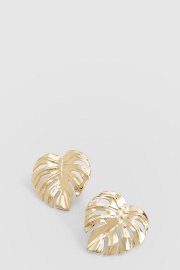 Gold Goud Oversized Oorknopjes Met Blad Detail