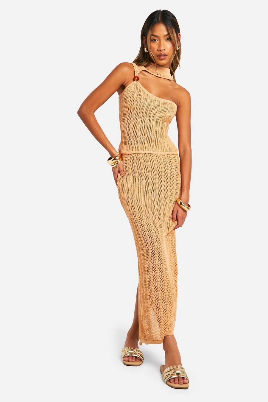 Camel Bead Cut Out Detail Top And Maxi Skirt Set image number 1