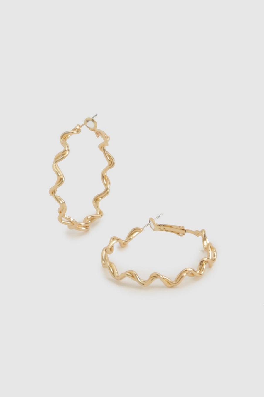 Gold Twisted Abstract Hoop Earrings  image number 1