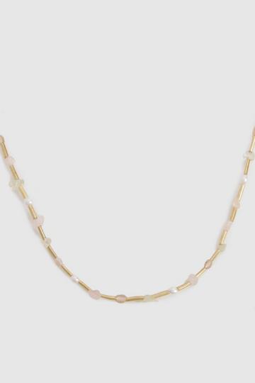 Pink Beaded Detail Necklace gold
