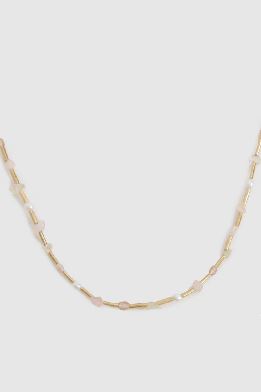 Gold Pink Beaded Detail Necklace 