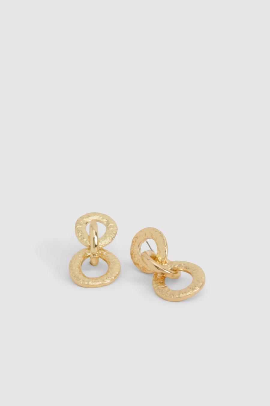 Hammered Chain Link Drop Earrings , Gold