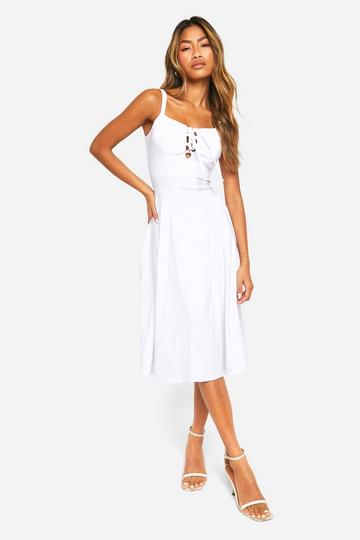 White Bengaline Tie Milkmaid Dress