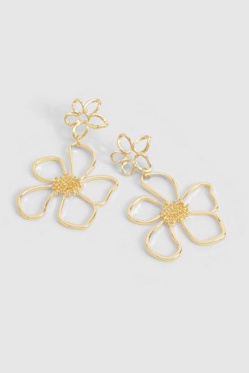 Floral Wire Detail Drop Earrings gold