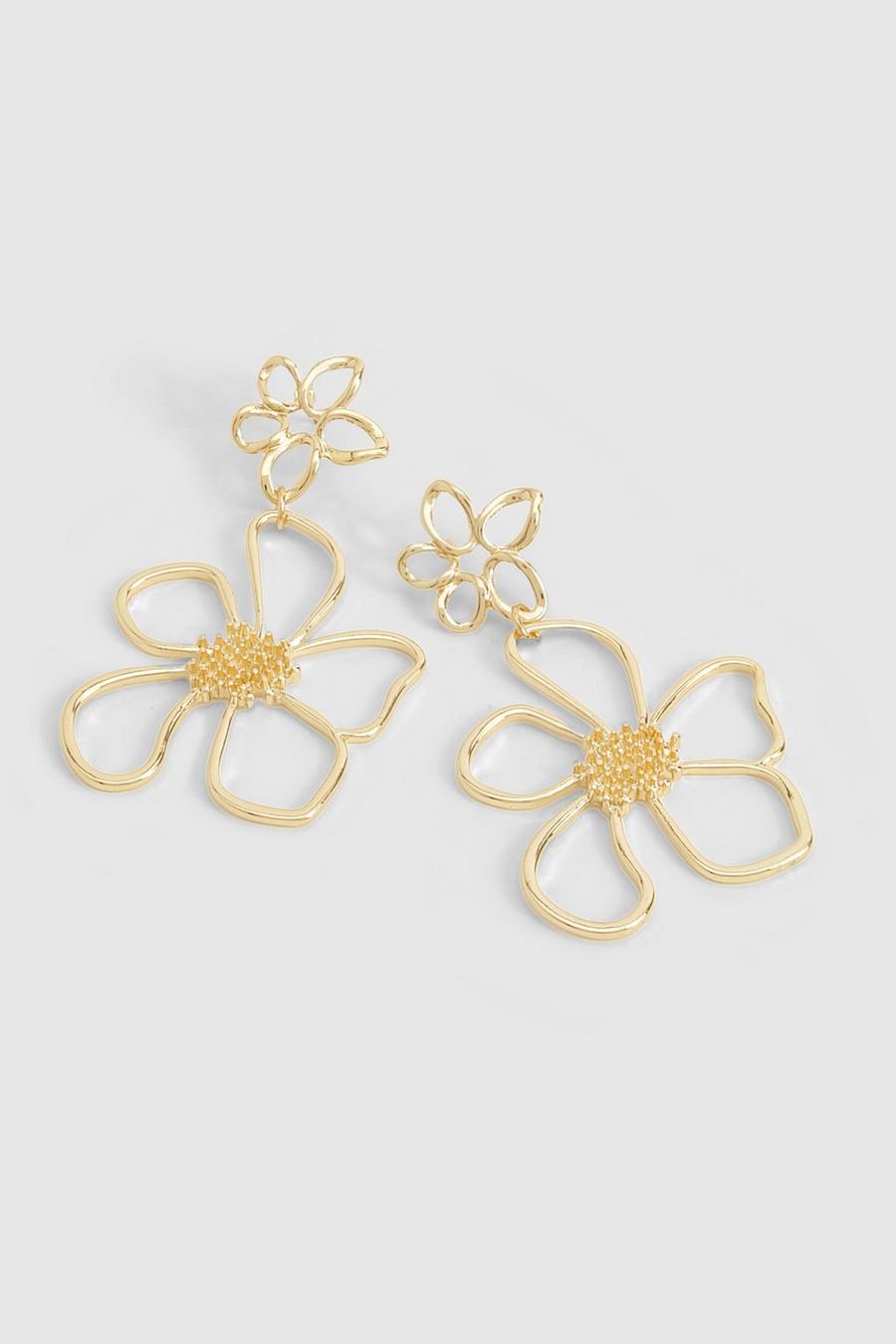 Gold Floral Wire Detail Drop Earrings  image number 1
