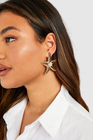 Statement Pearl Detail Starfish Earrings gold