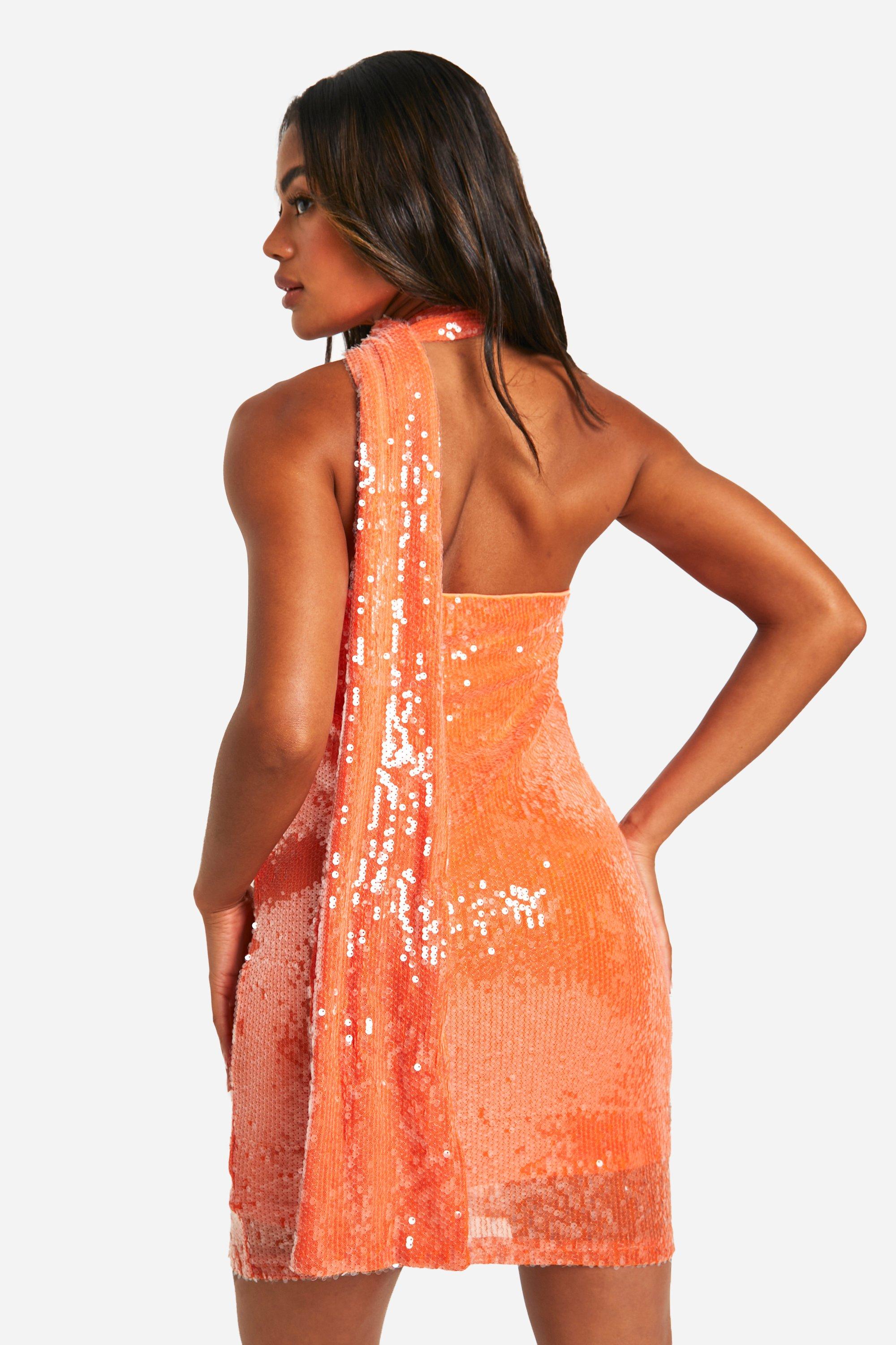 Orange drape dress best sale