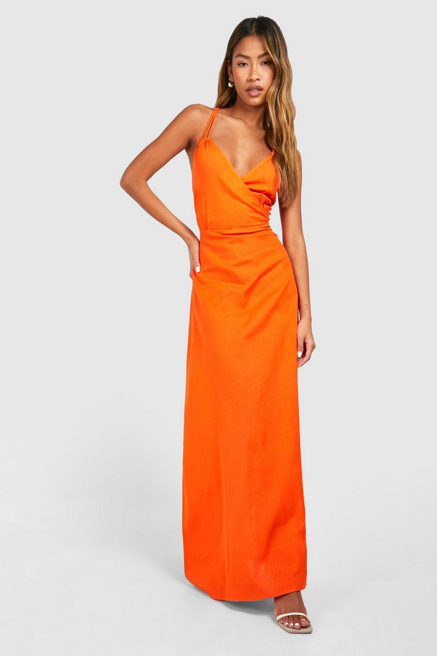 Orange Ring Detail Linen Maxi Dress