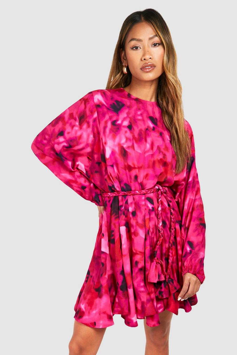 Pink Blur Print Godet Mini Dress image number 1