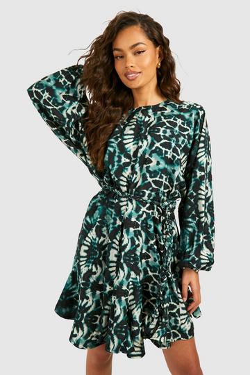 Blue Blur Print Godet Mini Dress blue