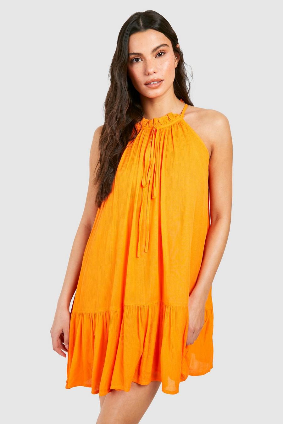 Orange Cheesecloth Mini Smock Dress image number 1