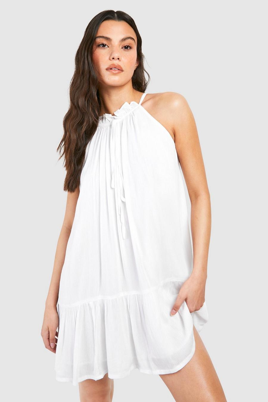 White Cheesecloth Mini Smock Dress image number 1