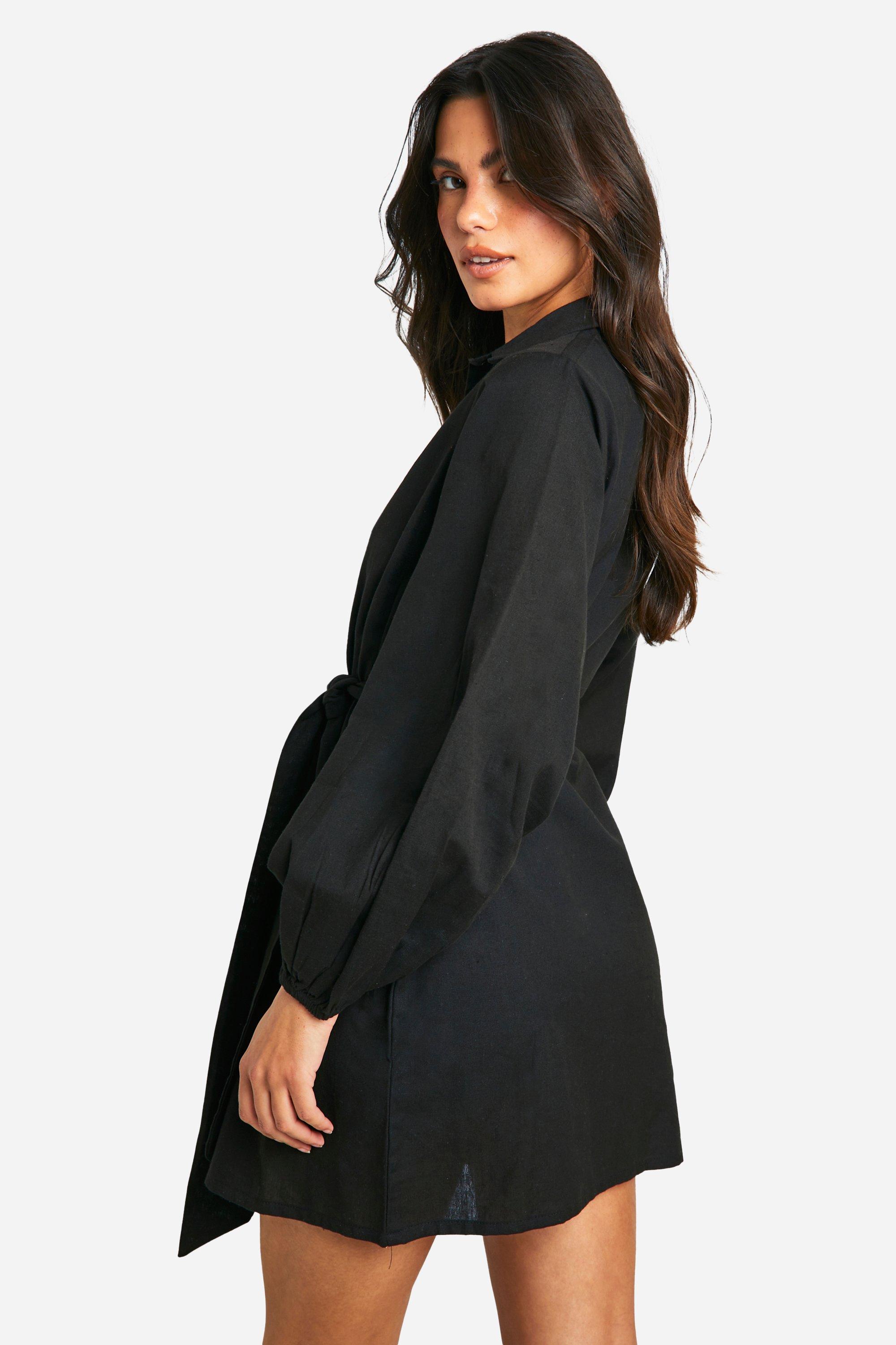 Black linen shirt dress uk online