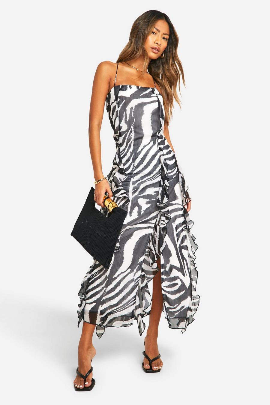 Zebra Crinkle Chiffon Strappy Midaxi Dress image number 1