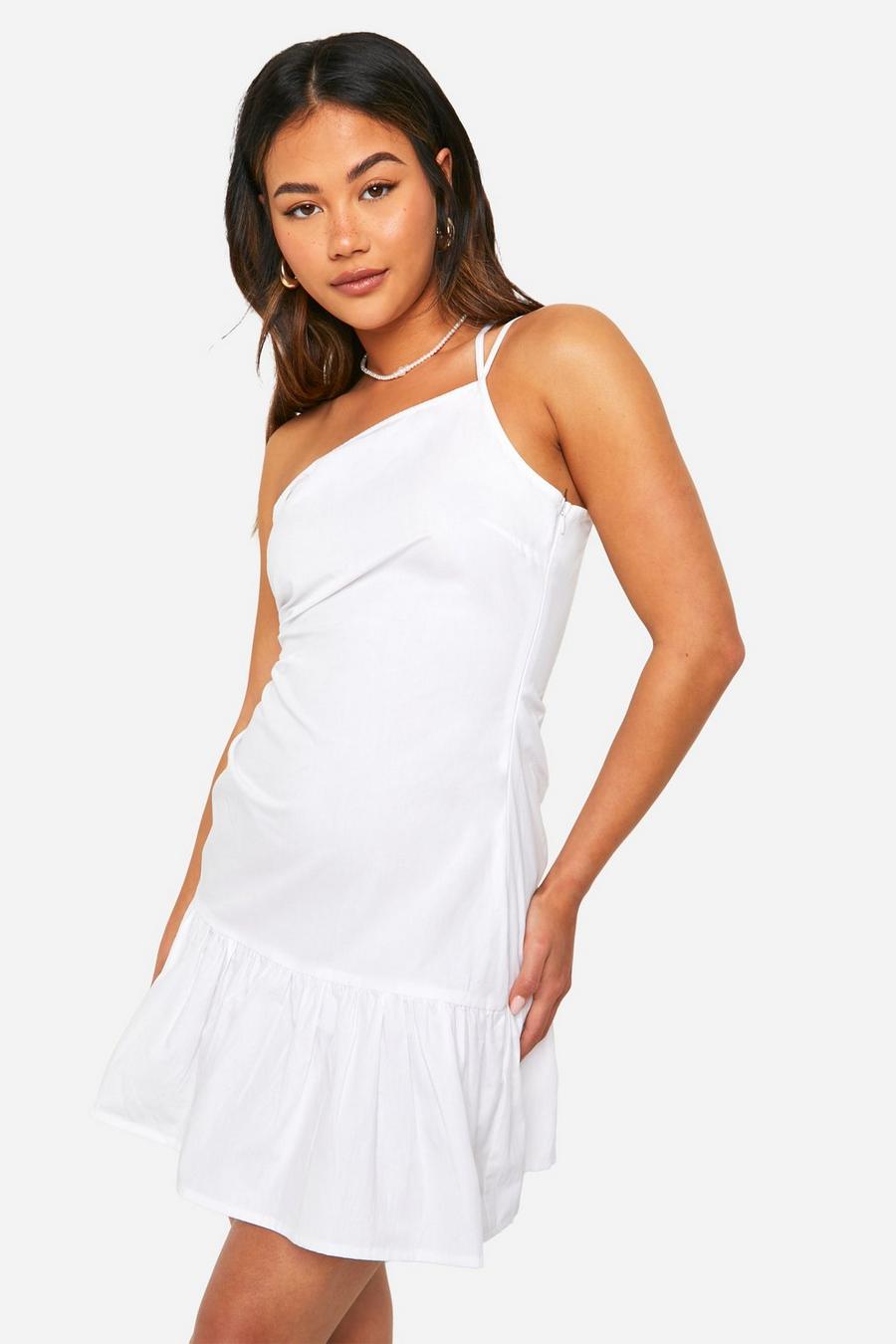 White Kort klänning i linneimitation med rysch image number 1
