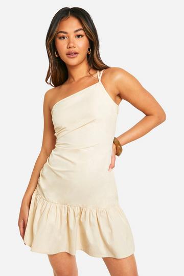Linen Look Ruched Mini Dress stone