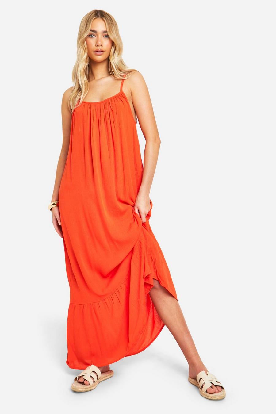Red Strappy Cheesecloth Maxi Dress