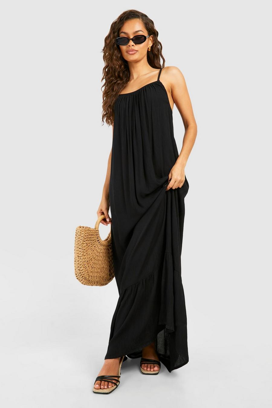 Black Strappy Cheesecloth Maxi Dress image number 1