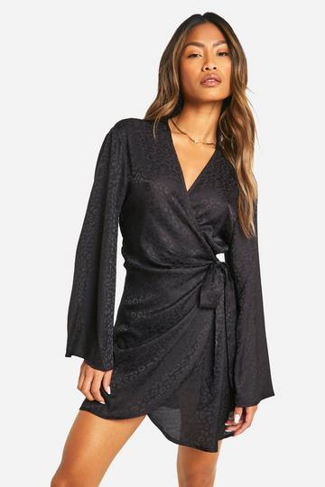 Jacquard Satin Wrap Dress black