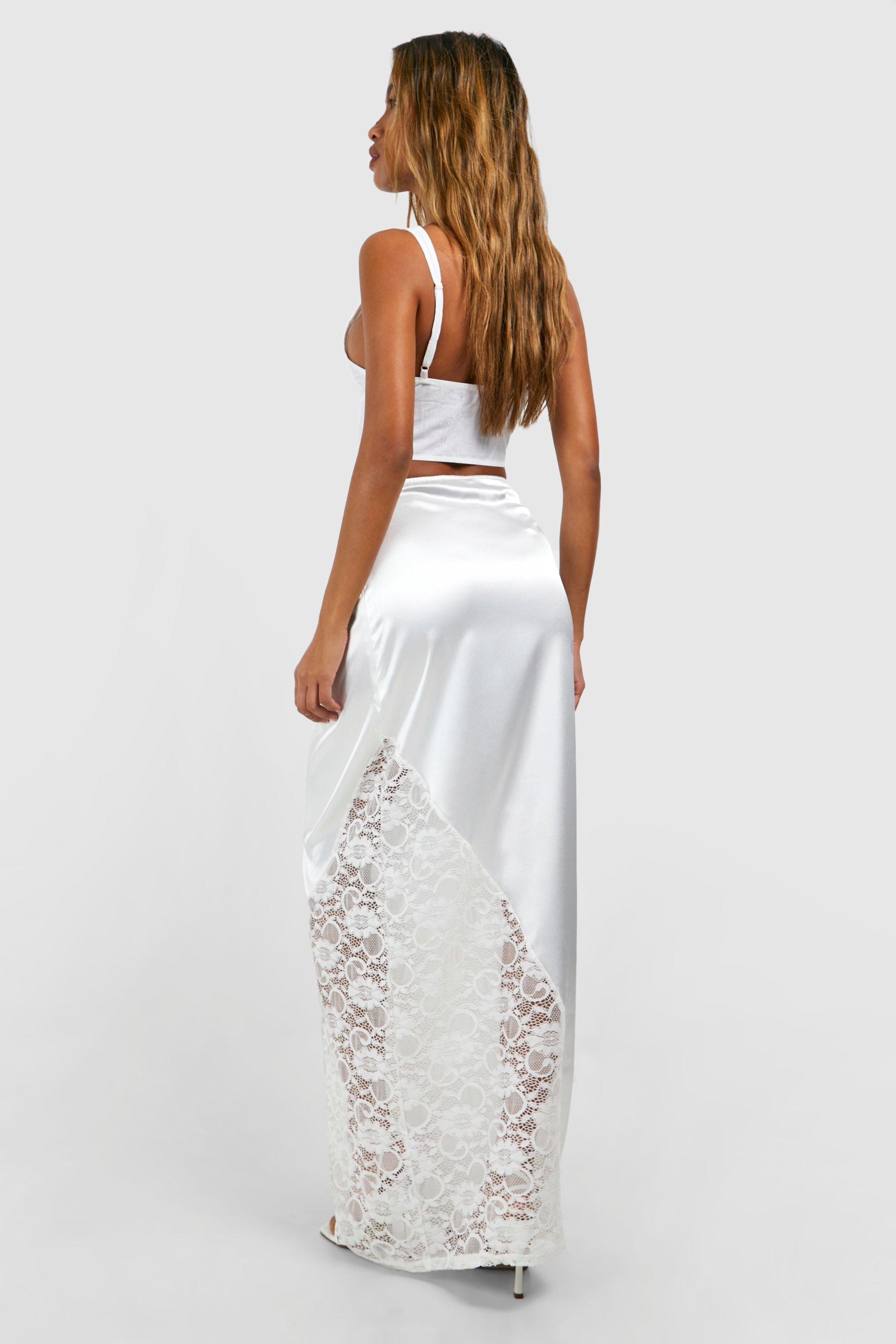 Lace Insert Satin Maxi Skirt | boohoo Lace Insert Satin Maxi Skirt | boohoo