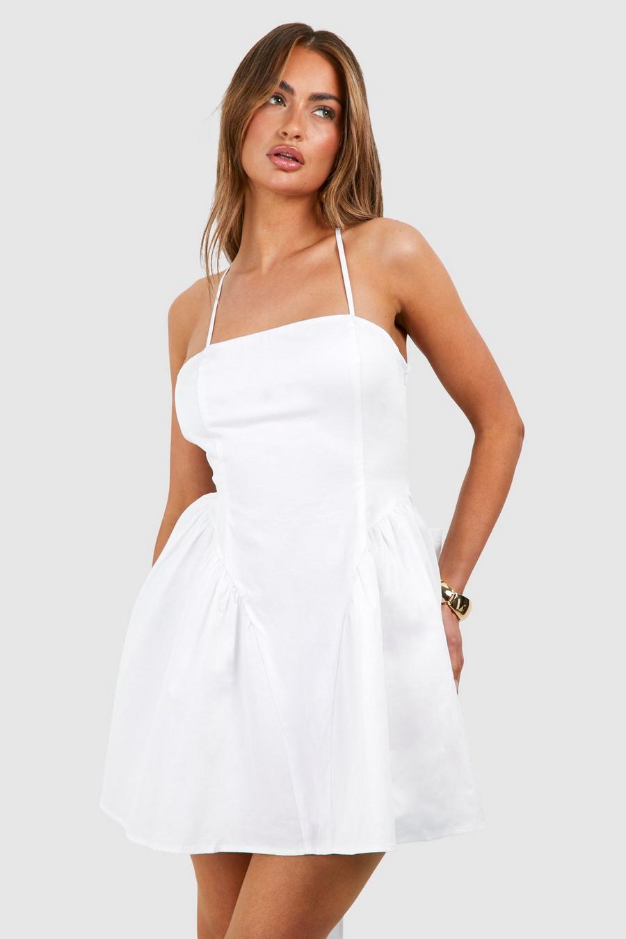 White Cotton Bow Back Mini Dress