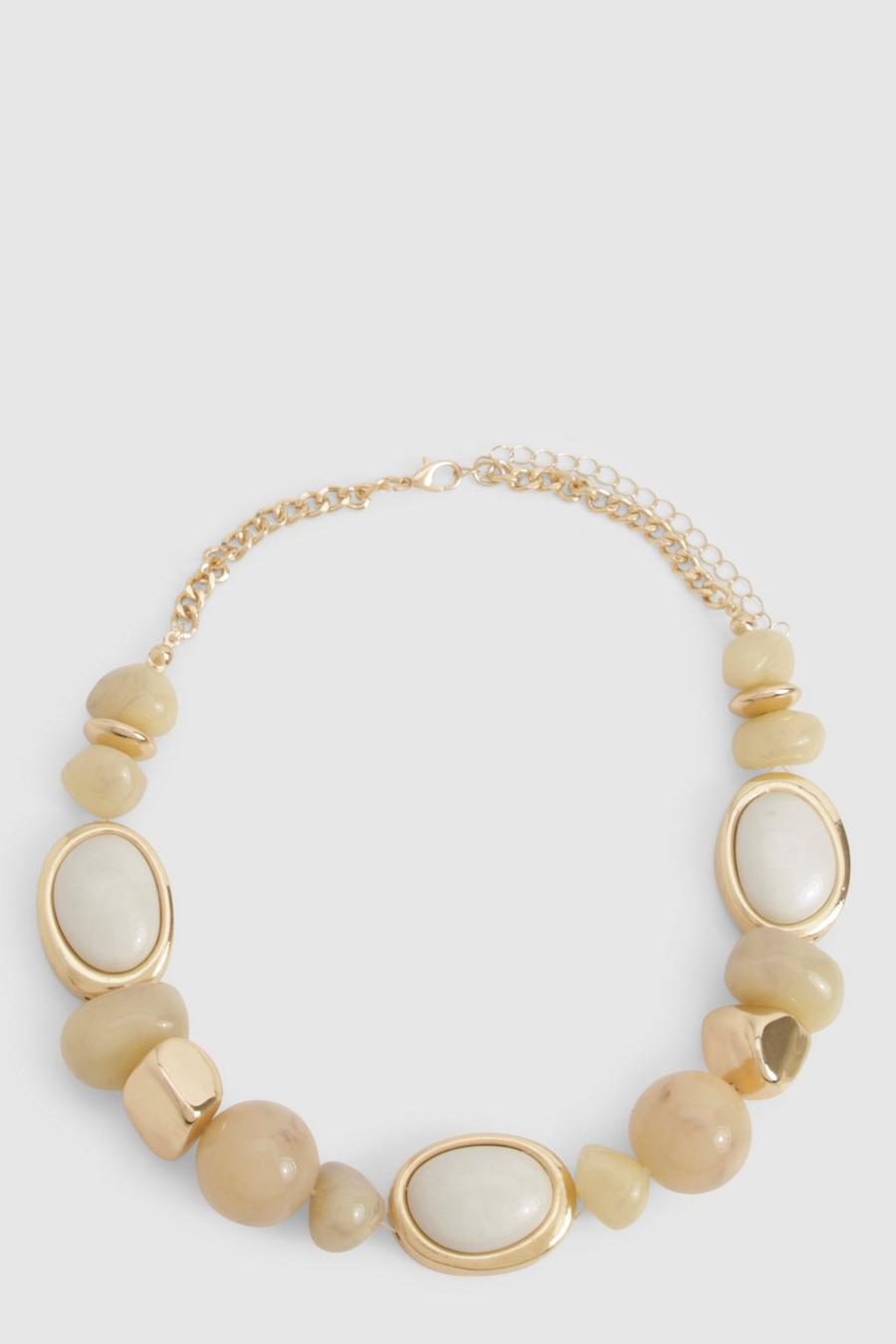 Gold Chunky Statement Beaded Necklace  image number 1