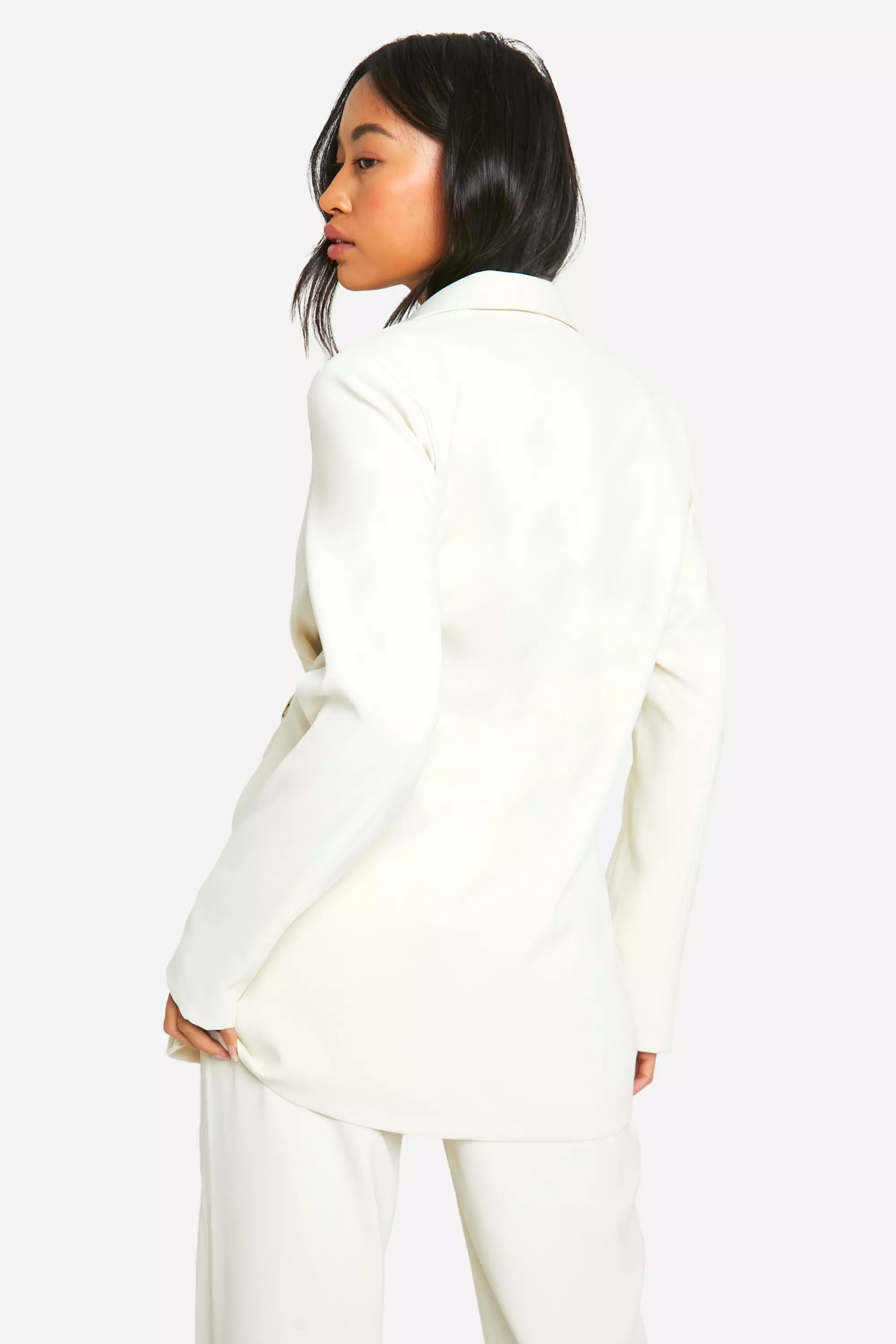 Ivory Drape Front Tie Side Blazer صورة بديلة