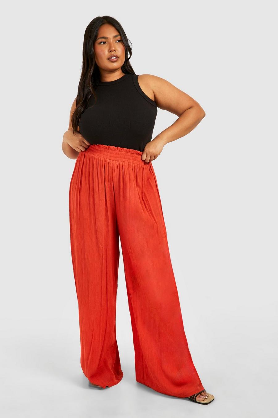 Rust Plus Crinkle Rayon Beach Trousers  image number 1