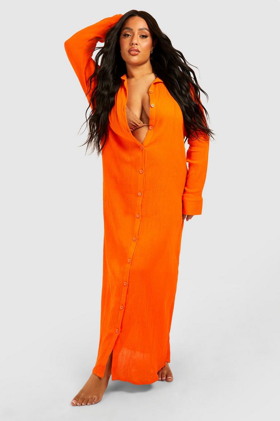 Orange Plus Cheesecloth Maxi Beach Cover Up image number 1