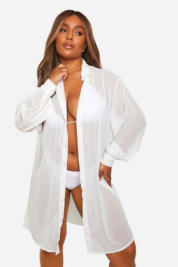 White Plus Longline Chiffon Beach Shirt