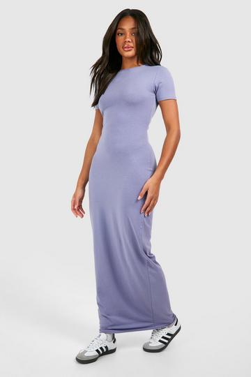 Blue Crew Neck Short Sleeve Maxi Dress