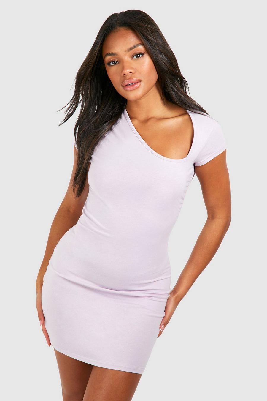 Lavender Assymetric Cap Sleeve Ruched Mini Dress image number 1