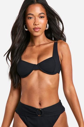 Black Ribbed Underwired Bikini Top