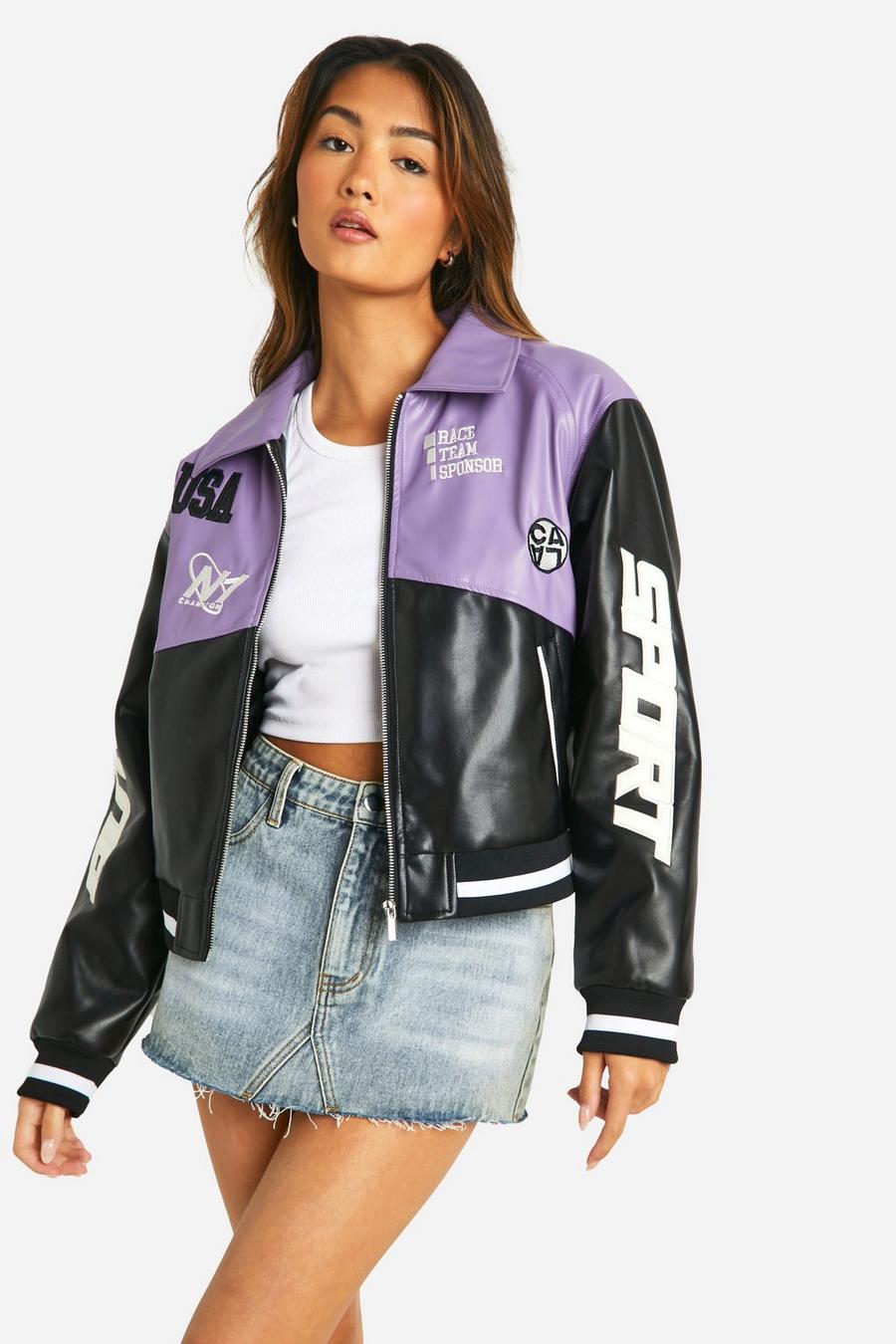 Black Contrast Oversized Moto Faux Leather Bomber Jacket