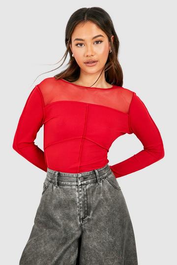 Mesh Top Met Naaddetail red