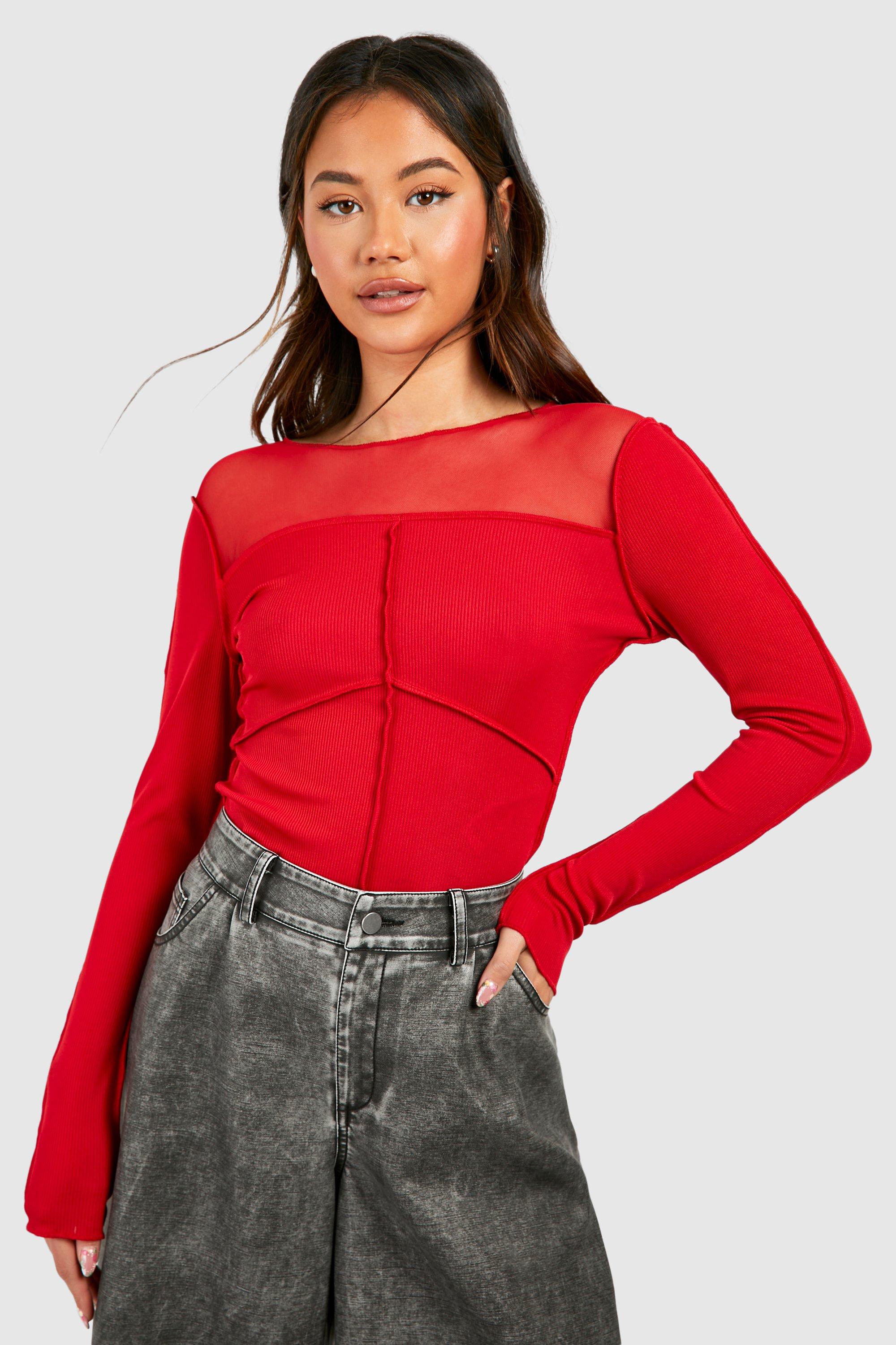 Seam Detail Mesh Top boohoo