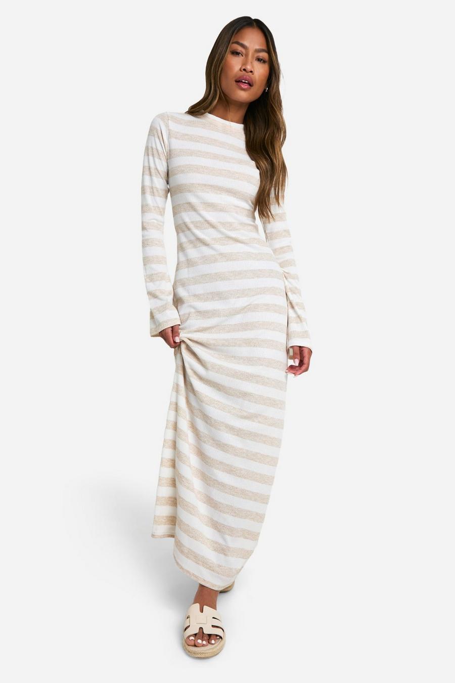 Stone Stripe Rib Flared Sleeve Maxi Dress