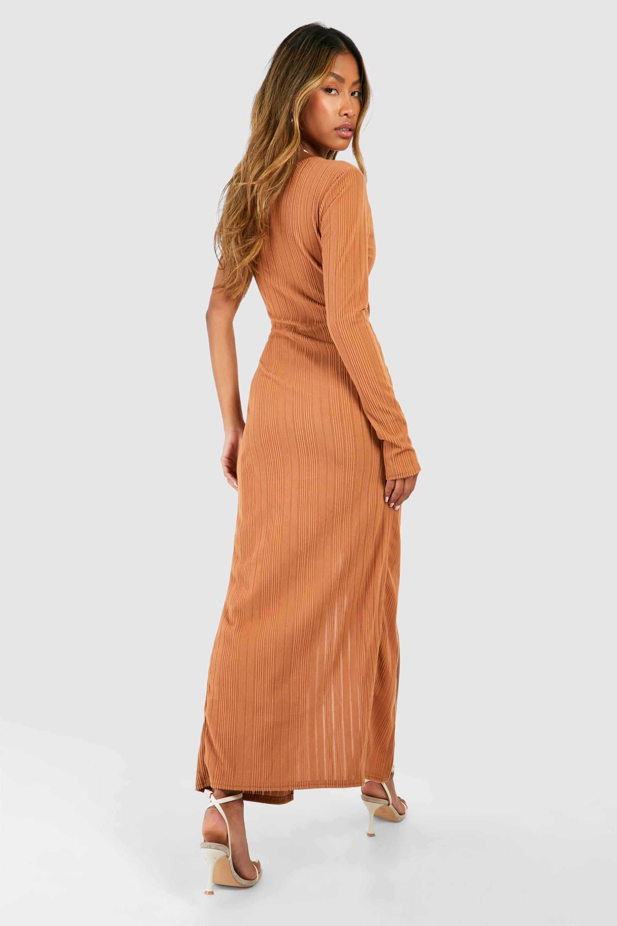 One Shoulder Rib Split Leg Midaxi Dress boohoo UK