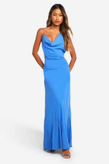 Blue Cowl Neck Strappy Chiffon Maxi Dress