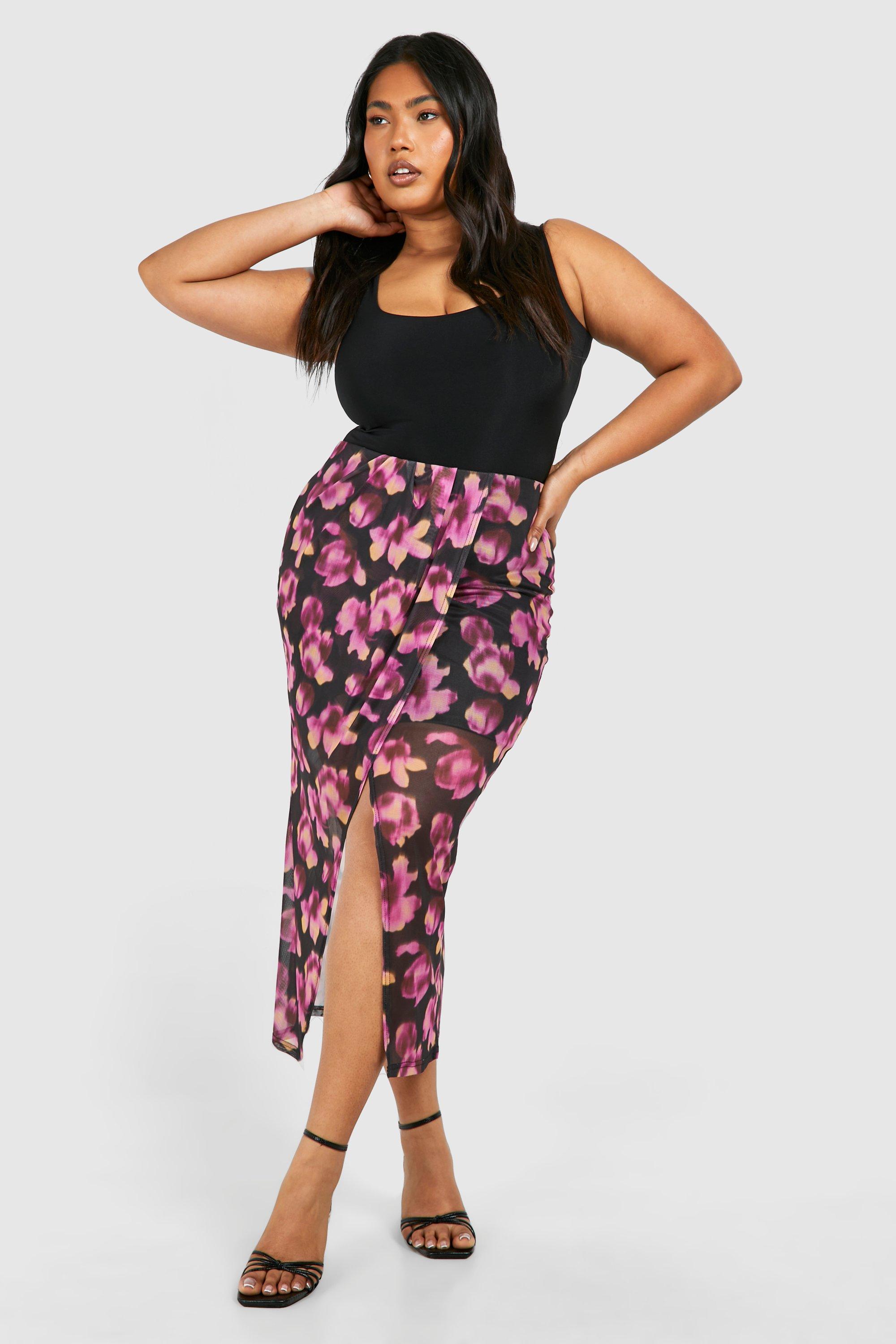 Grande taille Jupe mi longue fleurie a fente boohoo FR