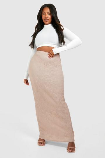 Stone Beige Plus Textured Maxi Skirt